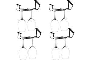 RedDreamer 7 Inch Black Wine Glass Rack, Under Cabinet Stemware Holder, Hanging Stemware Holder for Cabinet Kitchen Bar, Set 