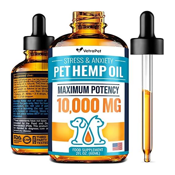 Hemp Oil for Dogs and Cats Maximum Potency 10,000mg, 2oz Premium