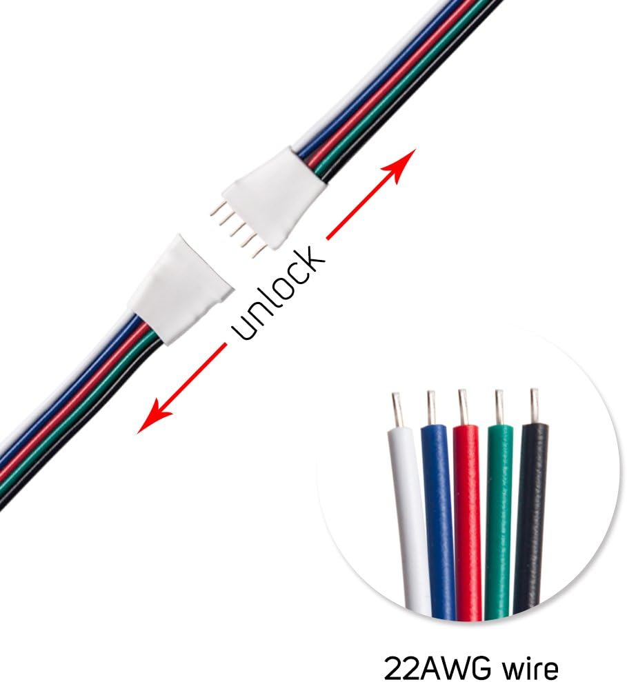 BTF-LIGHTING 10 works 5pin SM JST Male/Female 15cm Connector Wire Cable for Flexible 5050 RGBW RGBWW LED Strip Light - Image 3