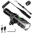 Tactical Flashlight with Picatinny Rails Mount and Pressure Switch, 5 Modes Super Bright USB Rechargeable Flashlight Waterproof Scout Light Torch for Outdoor Hiking