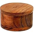 Kaizen Casa Acacia Wood Salt or Spice Box with Swivel Cover perfect for keeping table salt, gourmet salts, herbs or favorite 