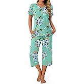 syoss Womens Pajamas Set 2 Piece Pj Sets Summer Loungewear Soft Capri Sleepwear With Pockets