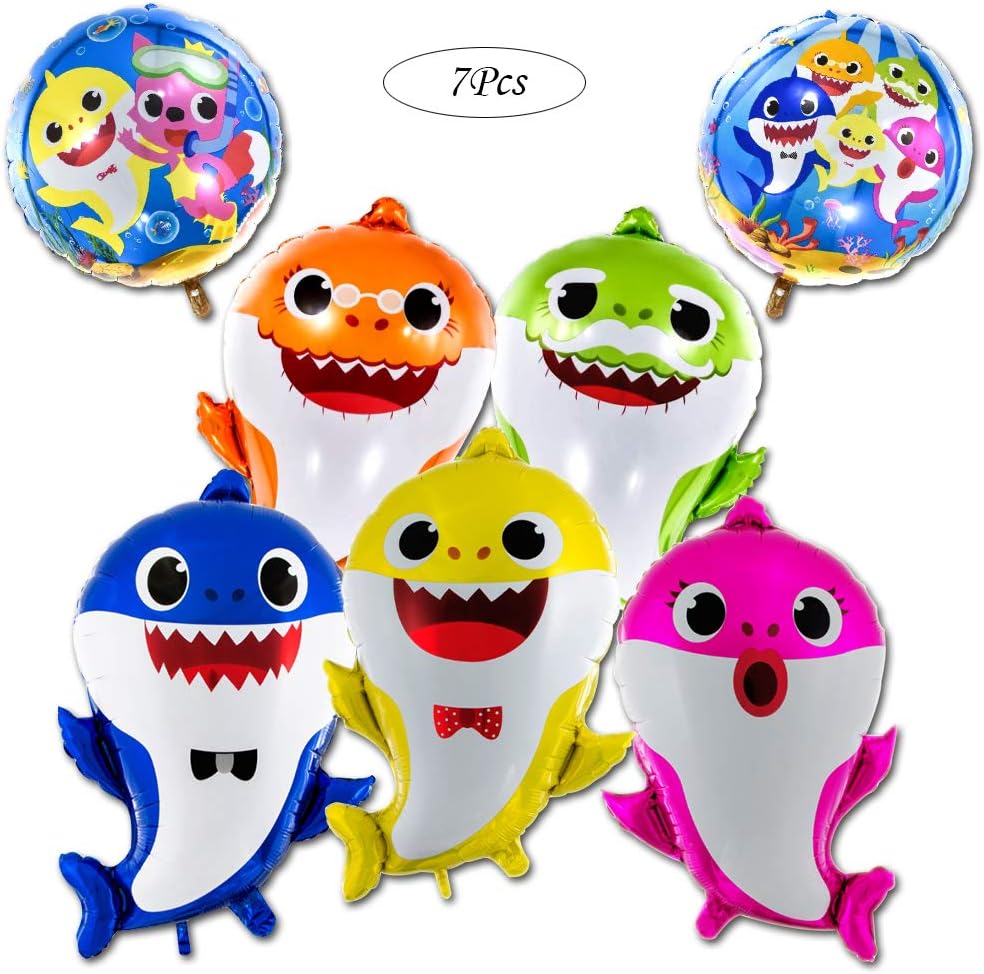 Sienon Shark Baby Helium Balloons 7PCS-5PCS 26 Inch & 2PCS 18 Inch Shark Family Balloons for Sea World Shark Baby Themed Birthday Party Decorations Baby Shower Supplies