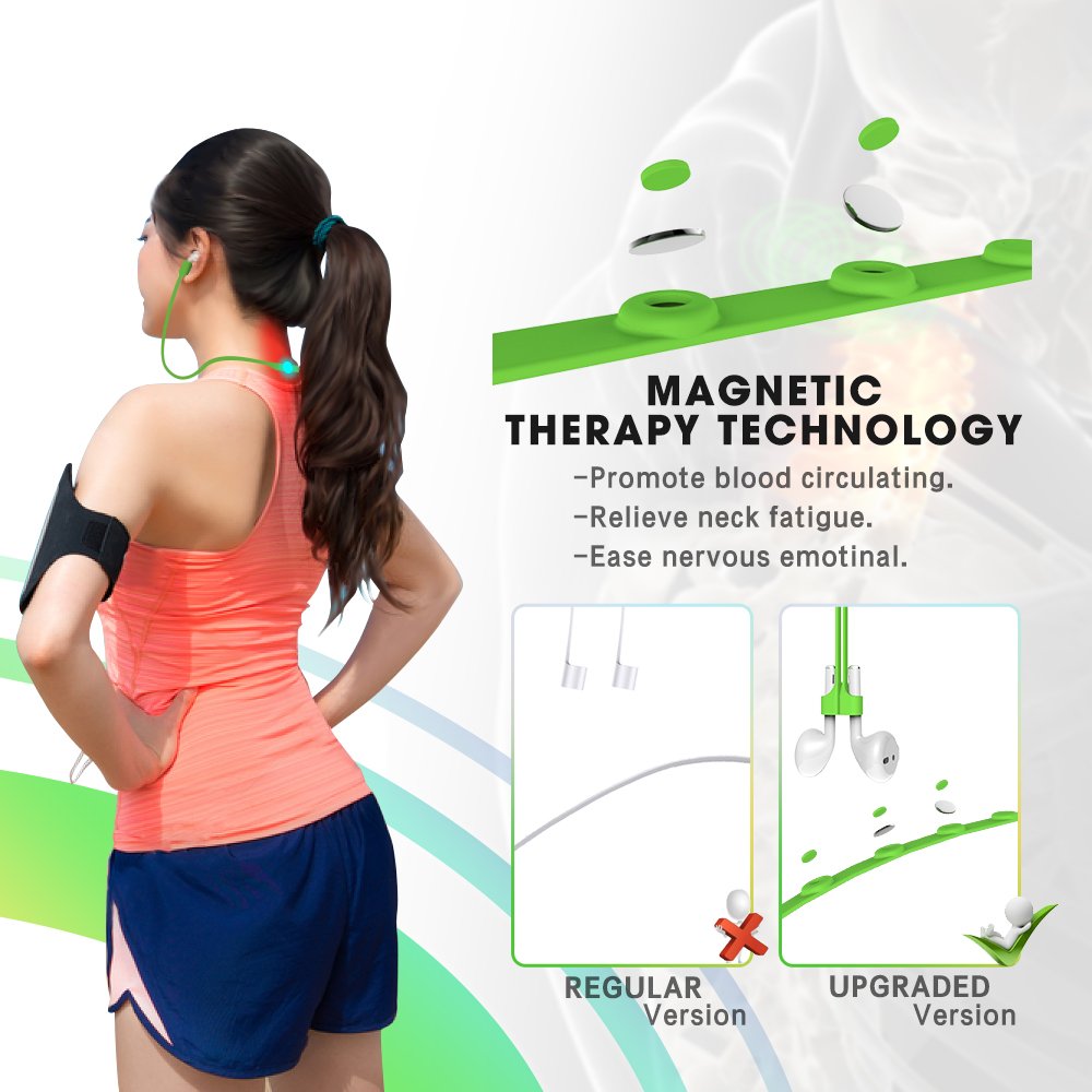 Airpods Strap, MeanLove Silicone Anti-lost Wire Cable Connector with Magnetotherapy for Airpods (Green)