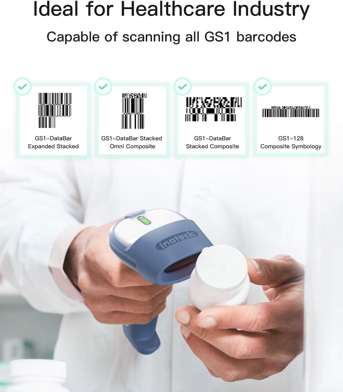 Inateck Barcode Scanner 2D Bluetooth Barcode Reader, with Wireless