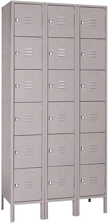 Lyon Six Tier 3 Wide 36" W x 12" D x 78" H Unassembled Metal Locker DD53323-18 Doors - Dove Gray Finish - Steel Construction - Made in The USA!