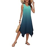 AUSELILY Women's Summer Dresses 2026 Casual Sleeveless Sundress Asymmetrical Hem Midi Tank Beach Dress with Pockets