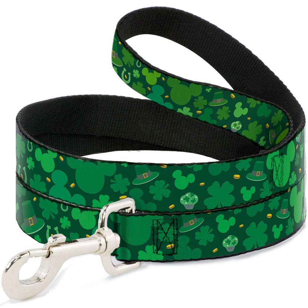 Buckle-Down Disney Pet Leash, Dog Leash, St Patricks Day Mickey Collage Greens, 6 Feet Long 0.5 Inch Wide