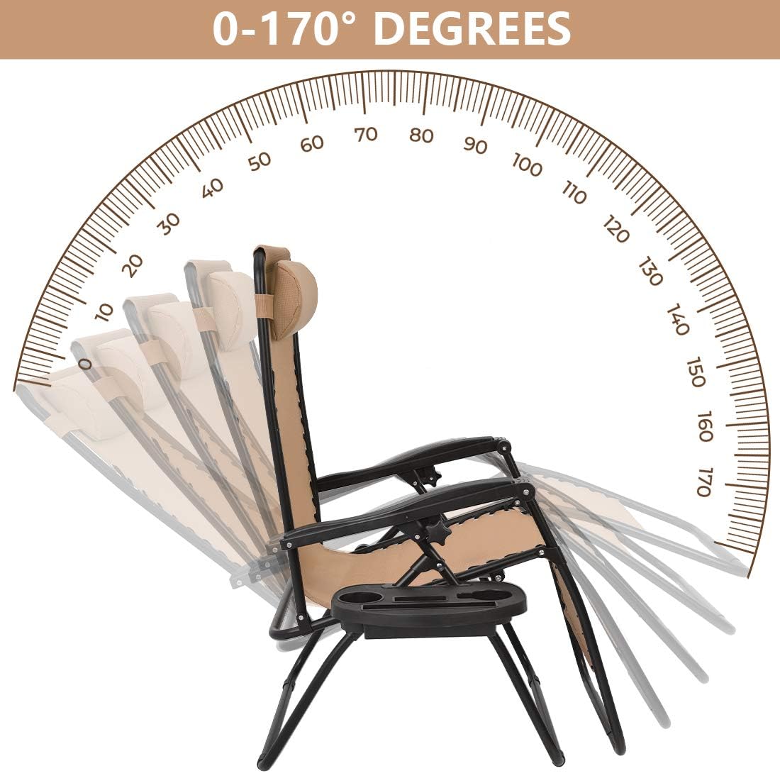 Patio Watcher Oversized Zero Gravity Chair Folding Recliner Chair with Cup Holder Accessory Tray and Removable Pillow for Outdoor Yard Porch Beige 1 Chair : Garden & Outdoor