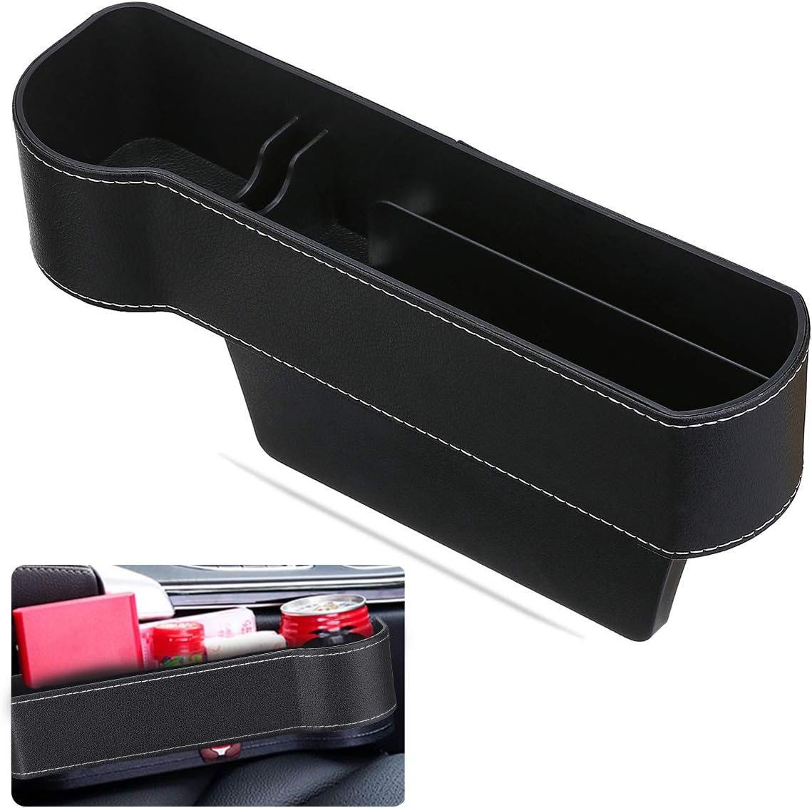 CAMTOA Car Seat Gap Filler,Multifunctional Car Seat Organizer with Cup Holder PU Leather Seat Console Side Pocket Storage Box for Cellphones, Keys, Cards, Wallets, Sunglasses(Driver Side): Automotive