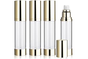 COSITINA 4 Pack 50ml/1.7oz Clear Airless Pump Bottle Plastic Vacuum Pump Press Container Empty Lotion Dispenser for Cream Toiletries Liquid Foundation Cosmetic Sample Travel - Gold
