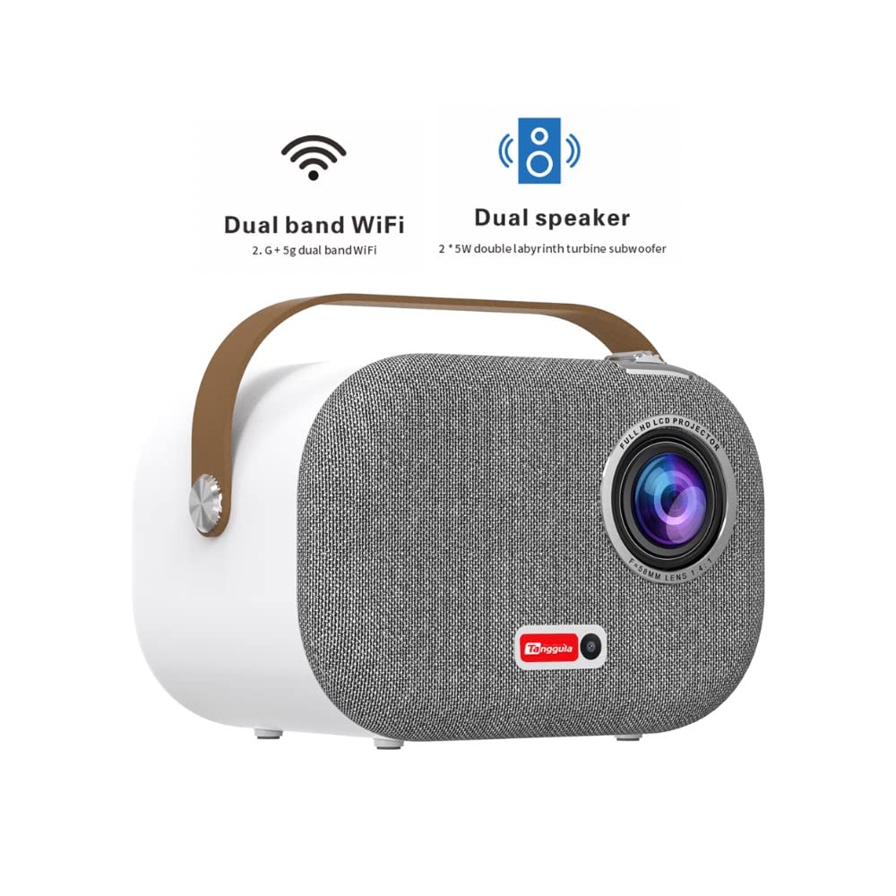 Tanggula Y1 Portable LED Projector + TV Box 2 in 1, Smart Android 9.0 Real FULL HD 1080P, 2GB RAM + 32 ROM, Smooth Operating System and Dual Band 2.4G + 5.0G WiFi Bluetooth, Wireless qwerty keyboard