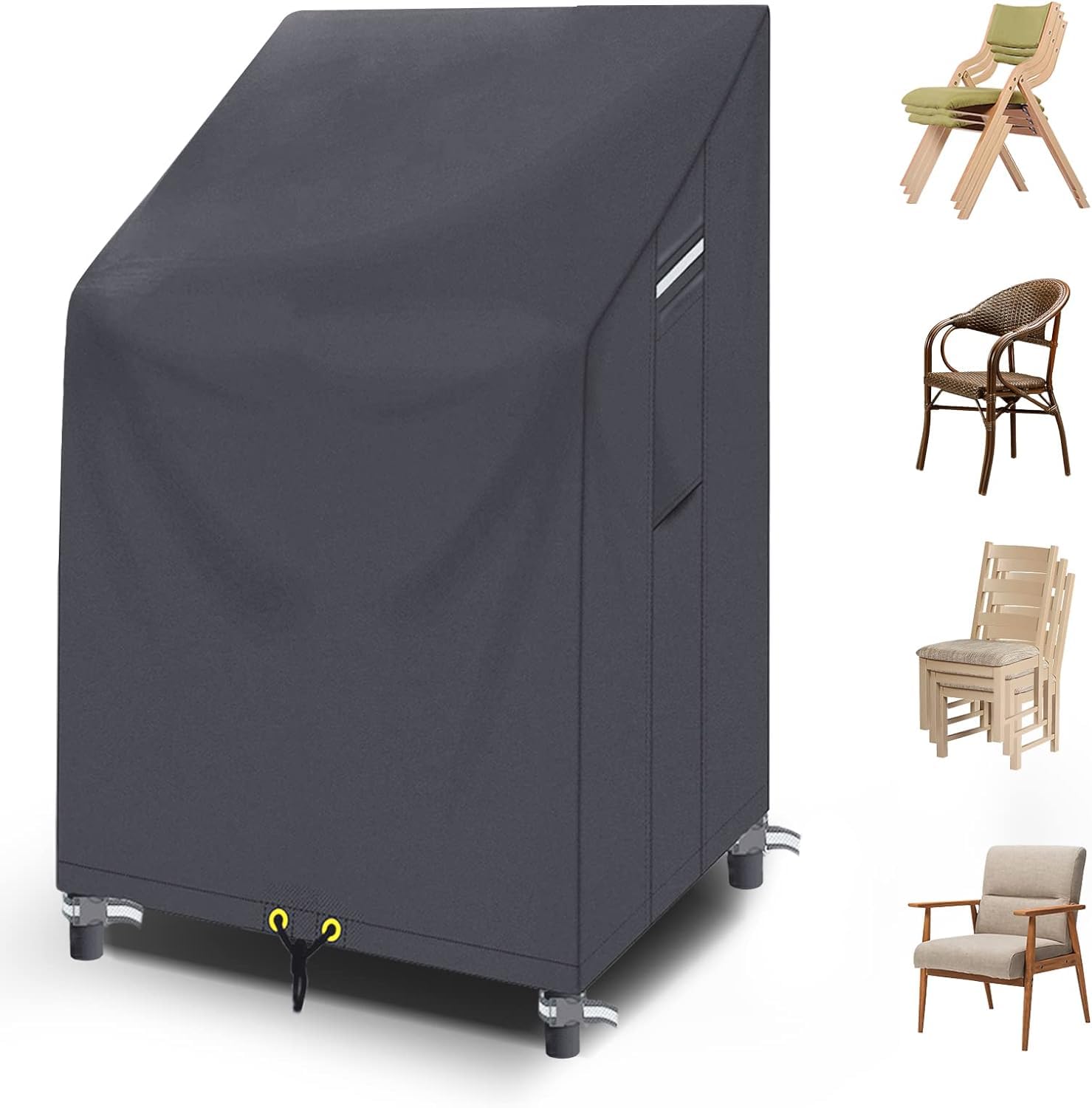 Garden Stacking Chair, Outdoor Patio Reclining Chair Cover - Waterproof, Anti-UV All Weather - Grey 600D Furniture Cover 68x96x110/150cm