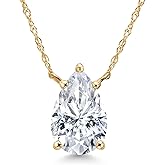 Gem Stone King 14K Yellow Gold White Moissanite Pendant Necklace for Women | 1.97 Cttw | Gemstone Birthstone | Pear Shape 10X7MM | With 18 Inch Chain