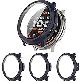 Kimiyaki 3 Pack for Amazfit Active 2 Screen Protector Case [Full Coverage], Hard PC Bumper All-Around Protective Accessories for Amazfit Active 2 Built-in Tempered Glass Film
