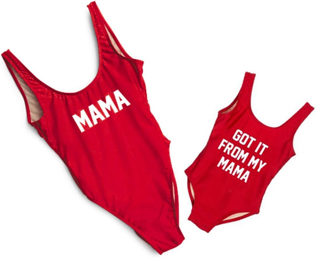 Mother Girl Swimwear Mommy and Me Matching One Piece Beach Wear Family Letters Print Sporty Monokini