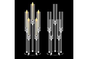 2 Set 5 Arm Acrylic Candelabra Centerpiece, Mjkeomo 27'' Tall Clear Candle Holder for Table, Wedding, Christmas, Fireplace Mantel Decor, Fits 0.82" LED Candles