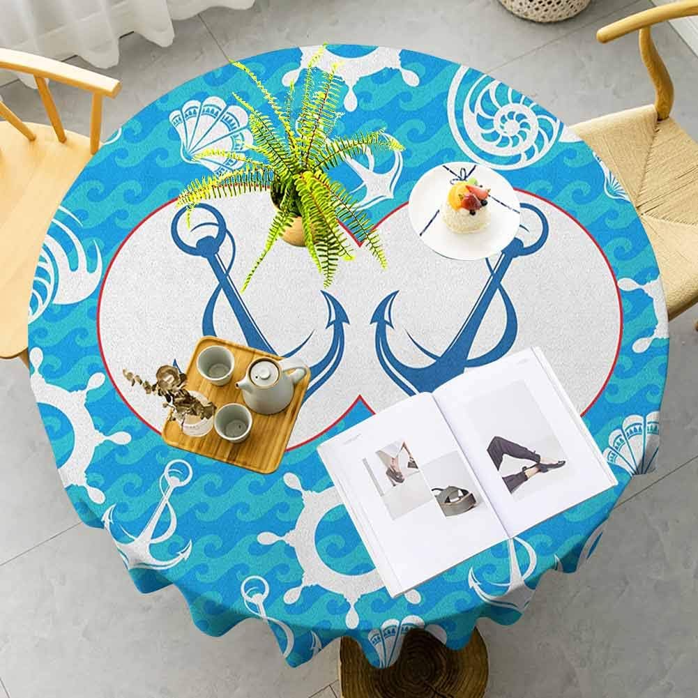 KFUTMD Royal Blue Table Cloth Nautical Sea Theme Doodle Nostalgia Sailboat Seaman Adventurous Travels Lifestyle Blue Turquoise White Holiday Dinner Picnic Kitchen Diameter 50"
