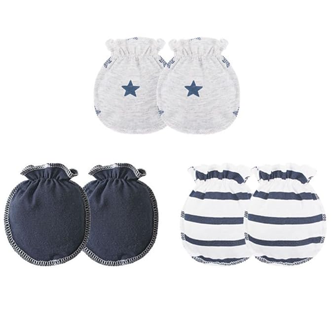 Meisijia 3 Paare Baby-Kind-Weiche Baumwollhandschuhe Gummiband No Scratch Neugeborenes Kleinkind Fäustlinge Dunkelblau