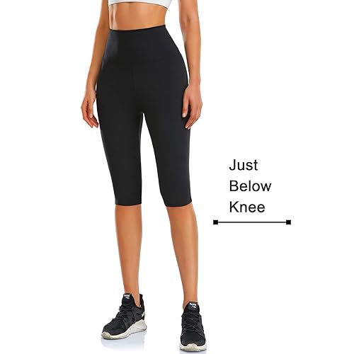 Women's Knee Length Leggings-High Waisted Capri Pants Biker Shorts