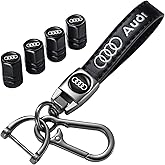 Car Keychain with Audi A1 A3 RS3 A4 A5 A6 A7 RS7 A8 Q3 Q5 Q7 R8 S Series 4PCS Tire Valve Caps, Key Ring and Valve Stem Caps for Auto, Black