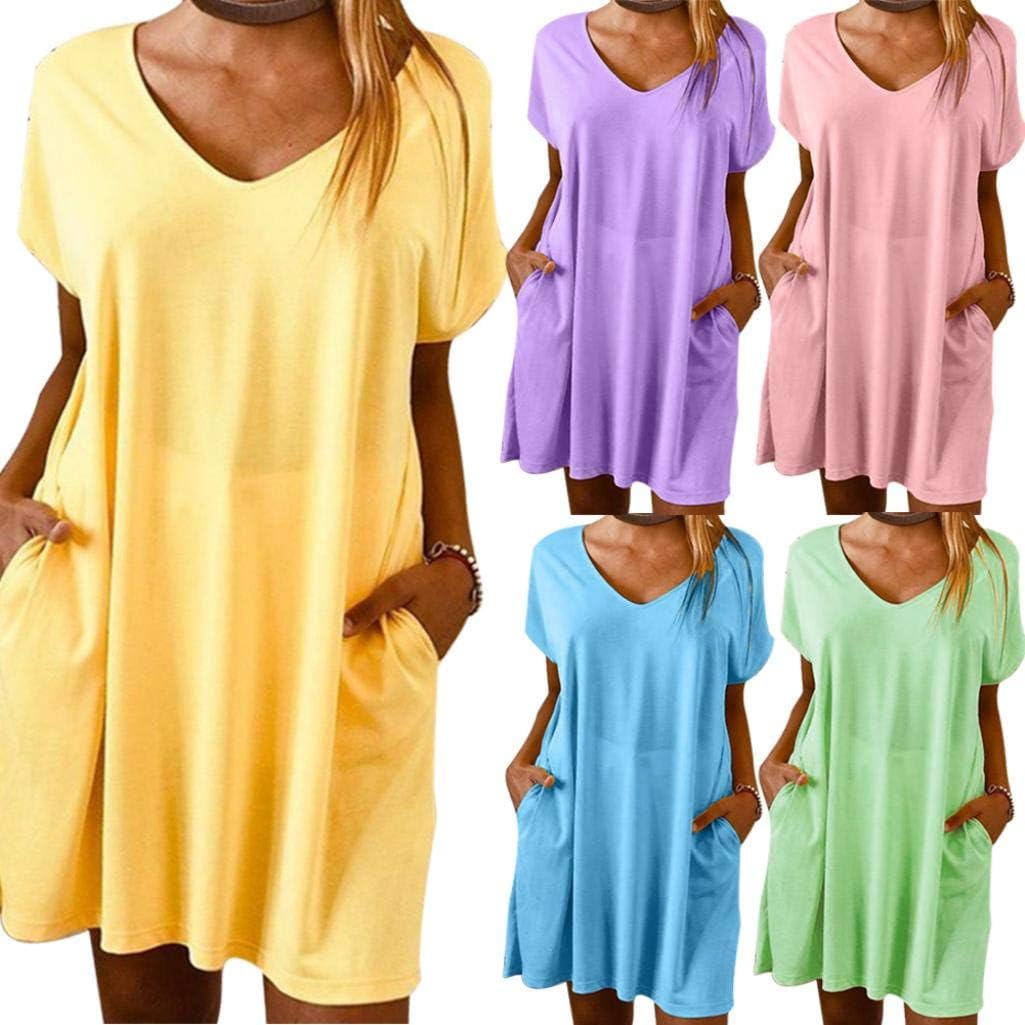 summer solid color casual loose pockets mini dress