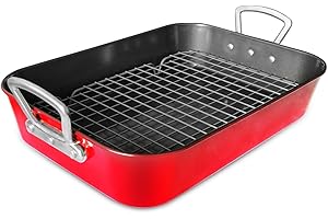 Roaster Pan with Rack Nonstick Roasting Baking Pan with Handle Carbon Steel Barbecue Baking Pans for Roasting Turkey Chicken 