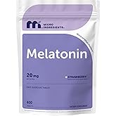 Micro Ingredients Melatonin 20mg, 400 Tablets | Strawberry Flavor | Fast Dissolve | 100% Drug Free | Vegetarian Friendly | Non-GMO, No Gluten, Sugar Free