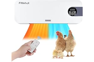 Fitinhot Chicken Coop Heater,Coop Space Heater with Remote Control Touch Screen Control,6H Timing Heating & Cooling Chicken Heating Air Conditioner,Wall Mounted 1500W Heating Animal Fan For Farm/House