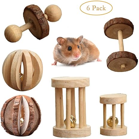 Amazon Co Jp ハムスターの咀嚼のおもちゃ Womdee のパック6の高級ペットを噛むおもちゃの自然な木のペット歯科心配 Moore のおもちゃのハムスターのスポーツ解放の軍隊の鐘の球の猫のウサギのラットのモルモットおよび他の小さいペット ホーム キッチン