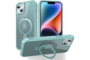 CHAOFEnG Magnetic for iPhone 13 Case with Stand [Military Grade Drop Tested][Compatible with Magnet] Ring Translucent Slim Hard Back Soft Edge, Green