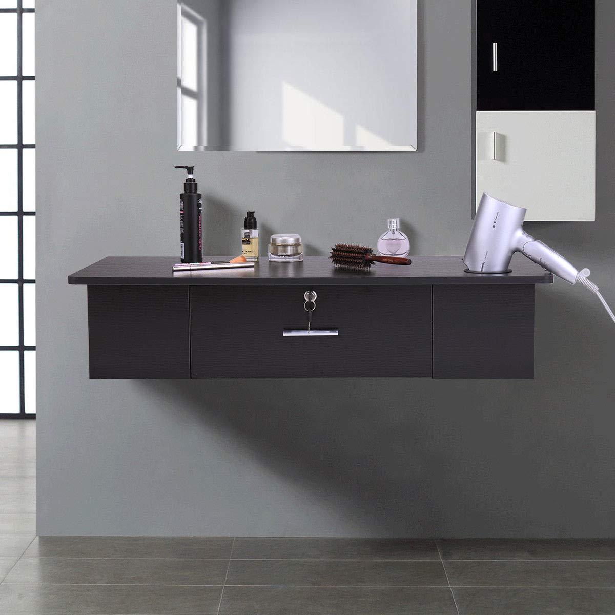 Black Salon Classic Wall Mount Styling Station Beauty Salon Spa Locking Cabinet: Beauty