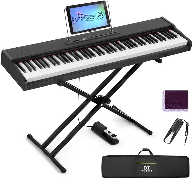 MUSTAR Digital Piano 88 Key Semi-Weighted Keyboard with Stand Case Pedal Black