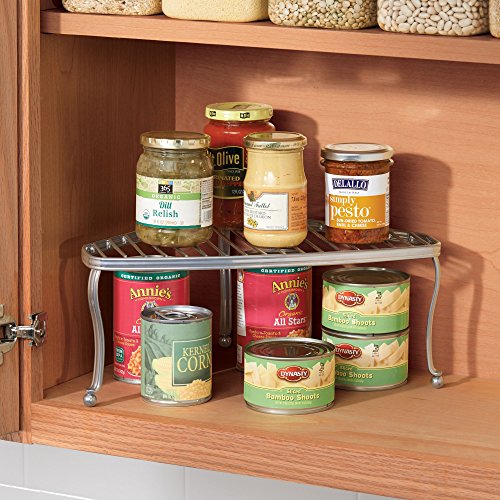 mDesign Decorative Metal Wire Corner Shelf 2 Tier Raised Storage