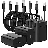Essri Type C Charger Fast Charging for Samsung Galaxy S25 S24 S23 S22 Note 20,4Pack 25W Super USB C Fast Charger Block with (6ft+10ft) x2 Cables for iPhone 15/16 Pro Max/Plus, Android Phones - Black