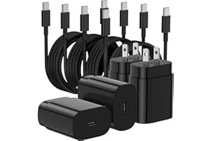 Essri Type C Charger Fast Charging for Samsung Galaxy S25 S24 S23 S22 Note 20,4Pack 25W Super USB C Fast Charger Block with (6ft+10ft) x2 Cables for iPhone 15/16 Pro Max/Plus, Android Phones - Black