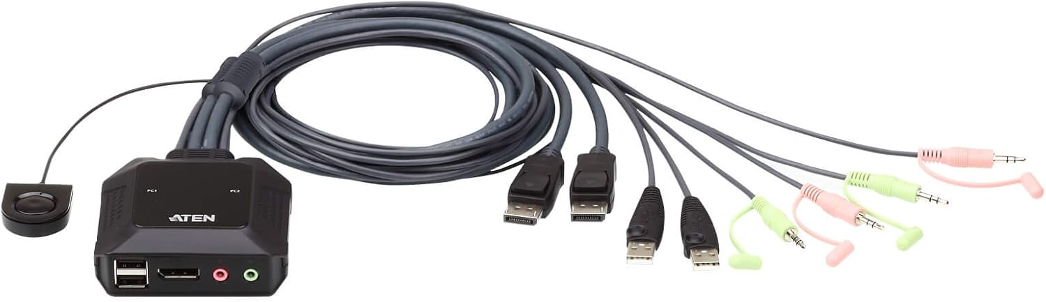 USB DisplayPort Cable KVM Switch with Remote Selector 2-Port ATEN CS22DP, up to 4096 x 2160 @ 30Hz, supports Windows, Mac