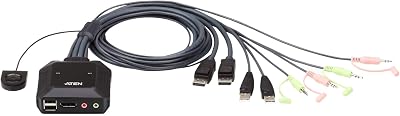 ATEN CS22DP 2-Port USB DisplayPort KVM Switch 4K30Hz Peripheral Sharing Remote