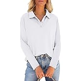 PGANDS Womens Collared Polo Shirts Long Sleeve V Neck Button Down Casual Athletic Tops Golf Sport Tee