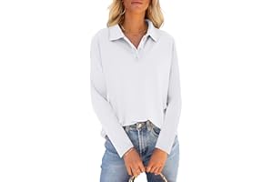 PGANDS Womens Collared Polo Shirts Long Sleeve V Neck Button Down Casual Athletic Tops Golf Sport Tee