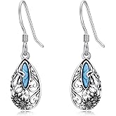PELOVNY Sunflower/Lotus/Rose Earrings for Women 925 Sterling Silver Filigree Turquoise Moonstone Lapis Lazuli Moss Agate Dangle Earrings Birthday Christmas Jewelry Gifts for Mom Daughter Wife