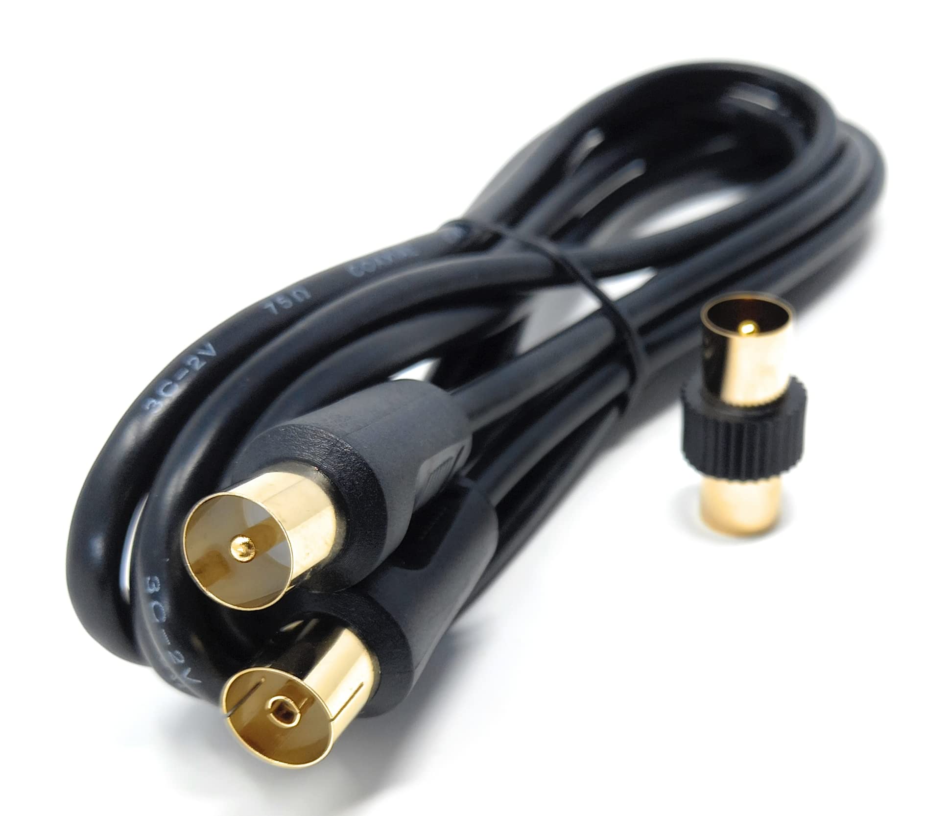 DRUT 2m TV Male to Female Extension Coax Cable, Supplied With a Male to Male Coupler Adapter, Gold Connectors 6.5ft Black