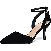 mysoft Women's Pumps Shoes Pointed Toe Kitten Low Heels Stiletto Ankle Strap Closed Toe Wedding Party Dress Sandals