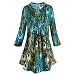 Women's Tunic Top - Green & Blue Peacock Feathers Pleated Blouse