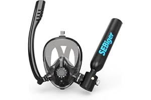 SEBIGER Snorkel Mask Mini Scuba Tank 0.5L Up to 6 Minutes Underwater Breath Within 30ft Diving Depth Small Diving Tank with Full Face Diving Mask for Shallow Water