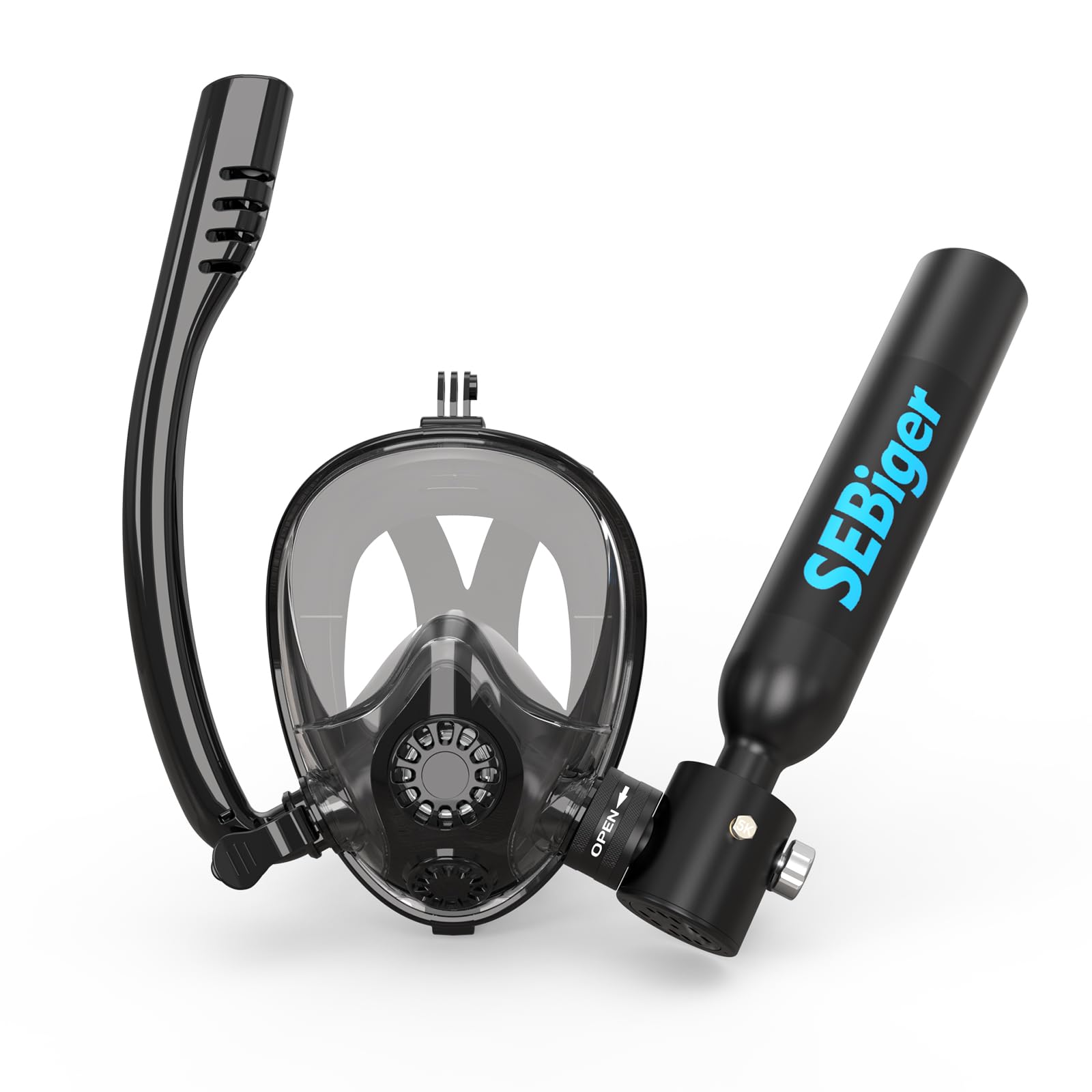 Photo 1 of Snorkel Mask Mini Scuba Tank 0.5L Up to 6 Minutes Underwater Breath Within 30ft Diving Depth Small Diving Tank with Full Face Diving Mask for Shallow Water