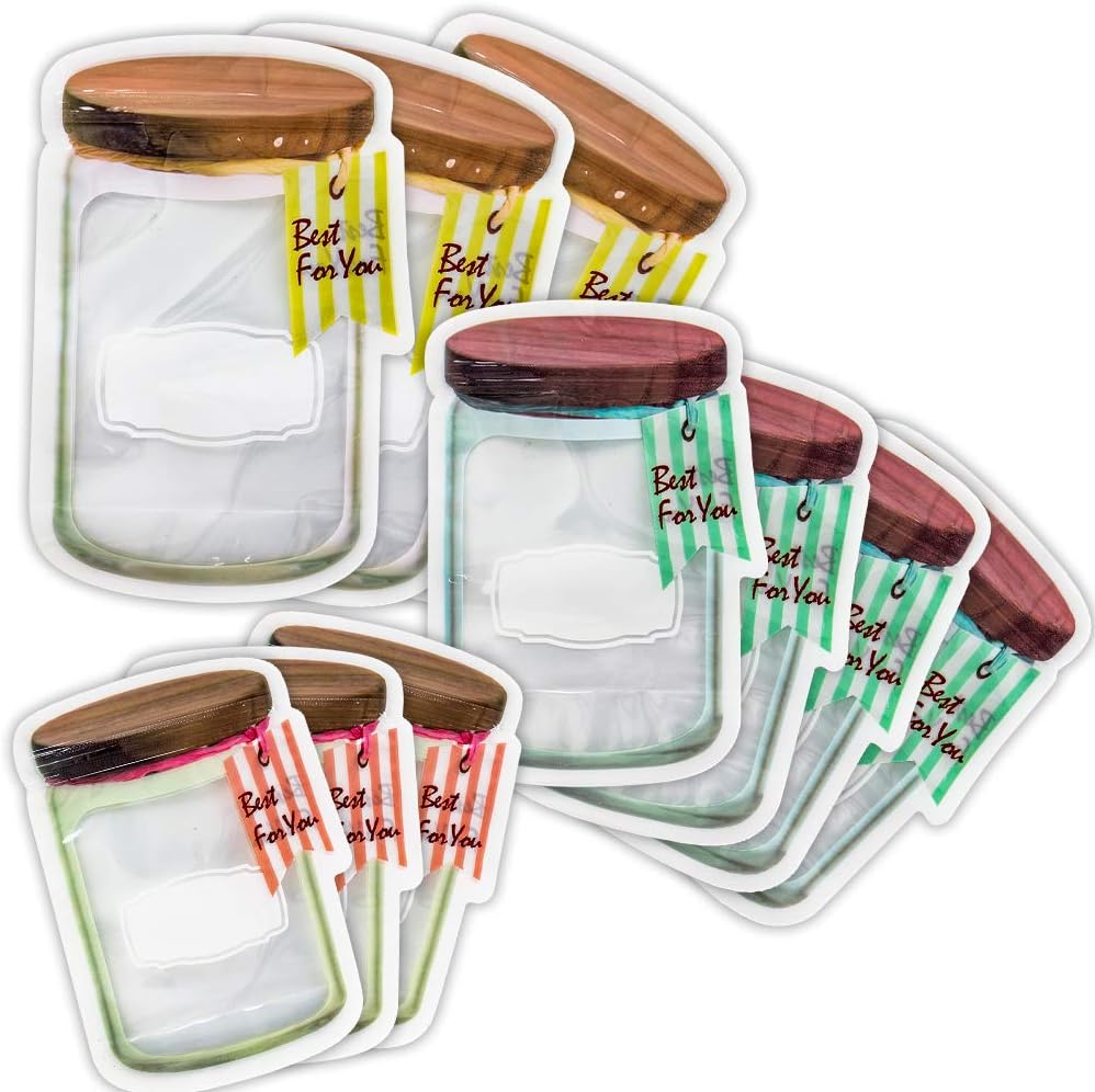 Luxcathy Wood Lid Jam Jar Pattern Food Saver Storage Bags Set - Airtight, Zipper, Portable (Wood Lid)