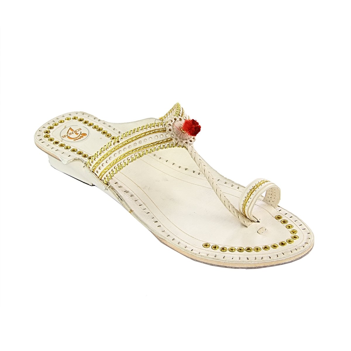 marvelous designer&rsquo;s golden jari and punching design high heel ladies kolhapuri chappal krka-w-431