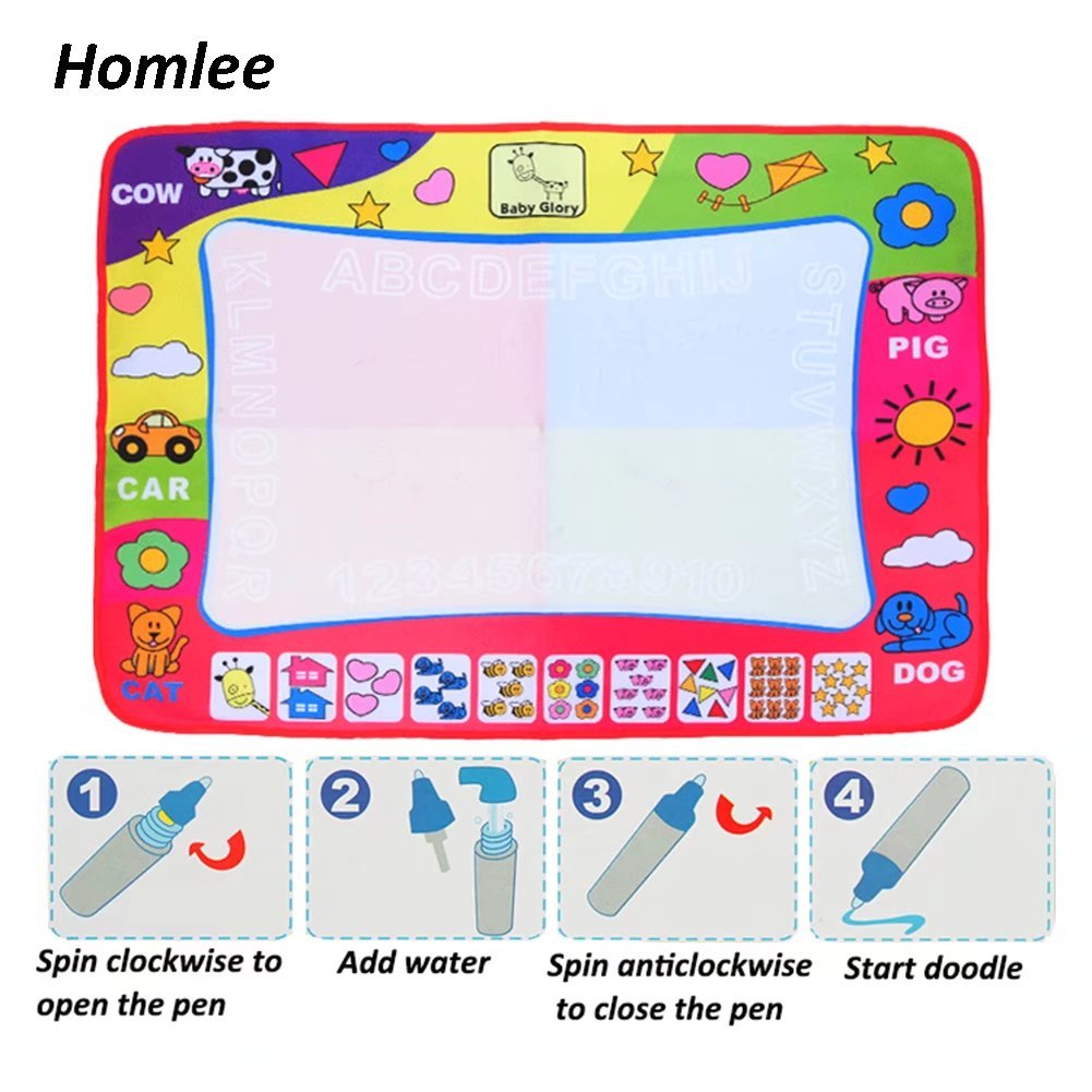 Aqua Doodle Mat, Large Magic Water Drawing Painting Writing Mat Pad Board, 2 Pen Develop Intelligence Sketch Learning Toy Gift for Boys Girls Toddlers Kids Children 4 Color 31.5 X 23.6 Inches