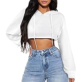 LovelyWholesale Women Cropped Hoodie Cute Long Sleeve Pullover Sweatshirts